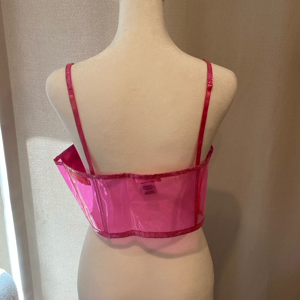 Pink sparkly bralette top with zipper front and clear back - Picture 6 of 7